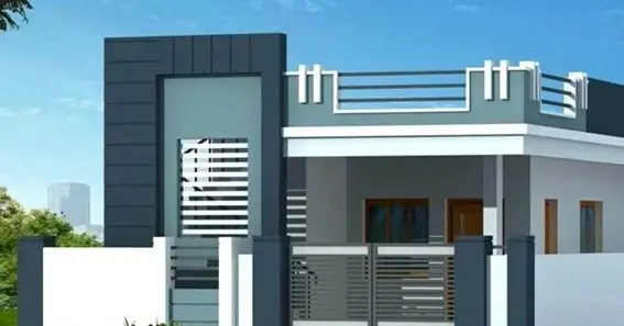 village single floor home front design